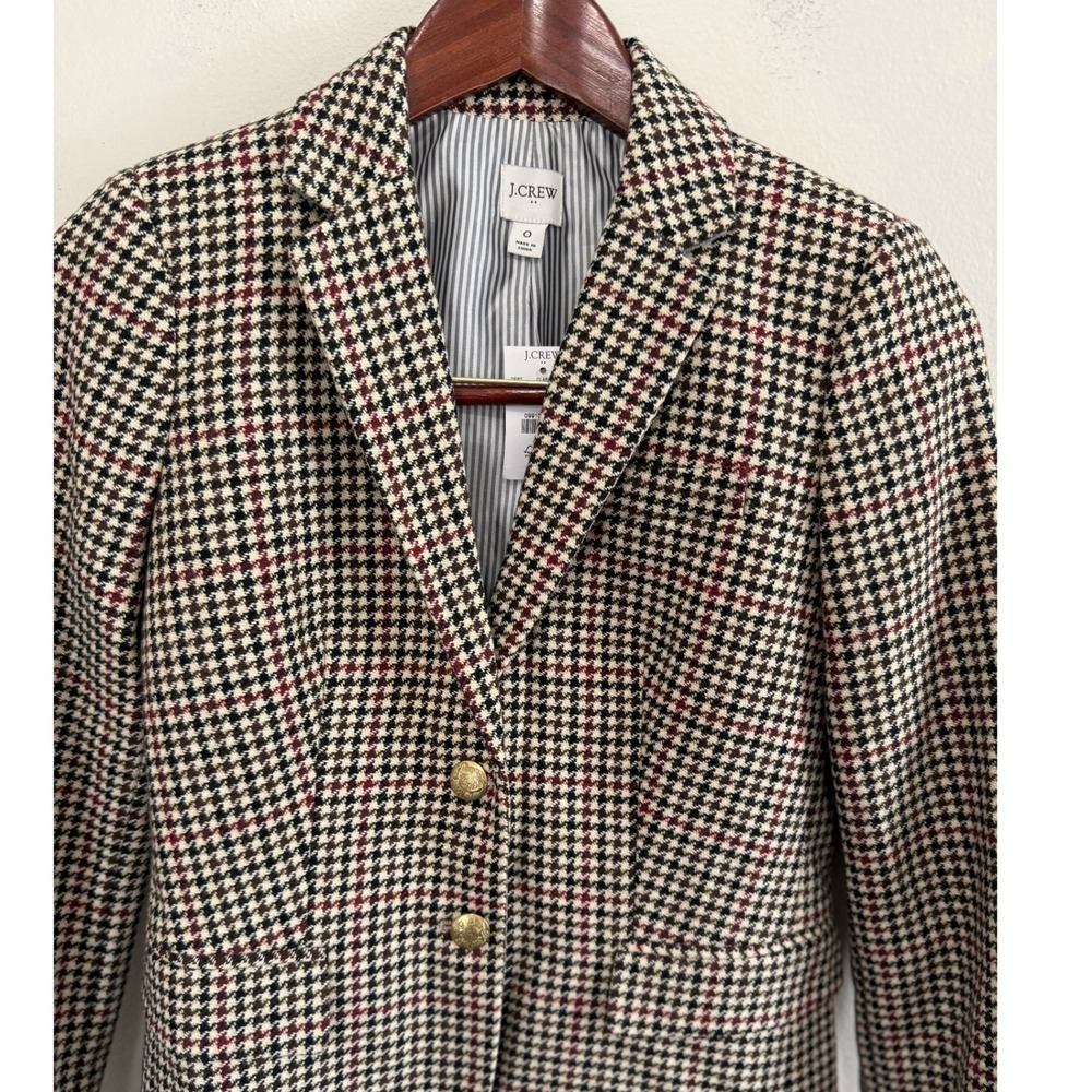 J.Crew Factory Wool Blend Schoolboy Blazer Houndstooth Camel Size 0 NWT - Picture 4 of 9